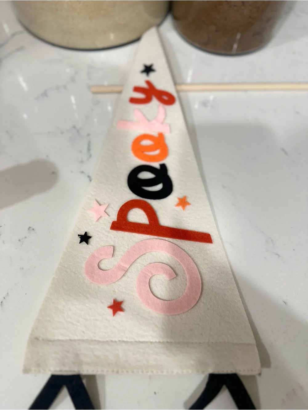 Source Unknown Cream 'Spooky' Felt Banner with Pink, Orange & Black Accents